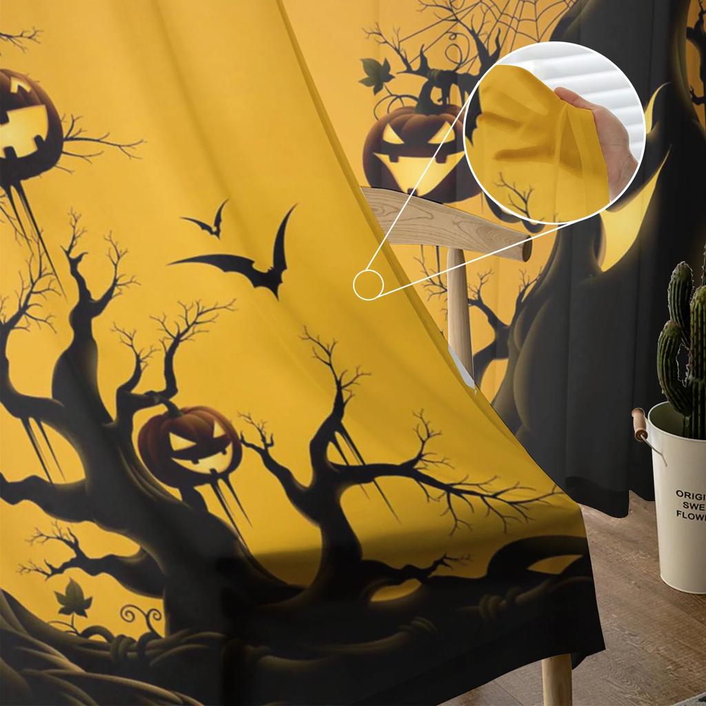 Halloween Bat Pumpkin Curtain Window Tulle Living Room Bedroom Kitchen Chiffon Treatment Decorations Curtains Light Filtering Polyester Sitting
