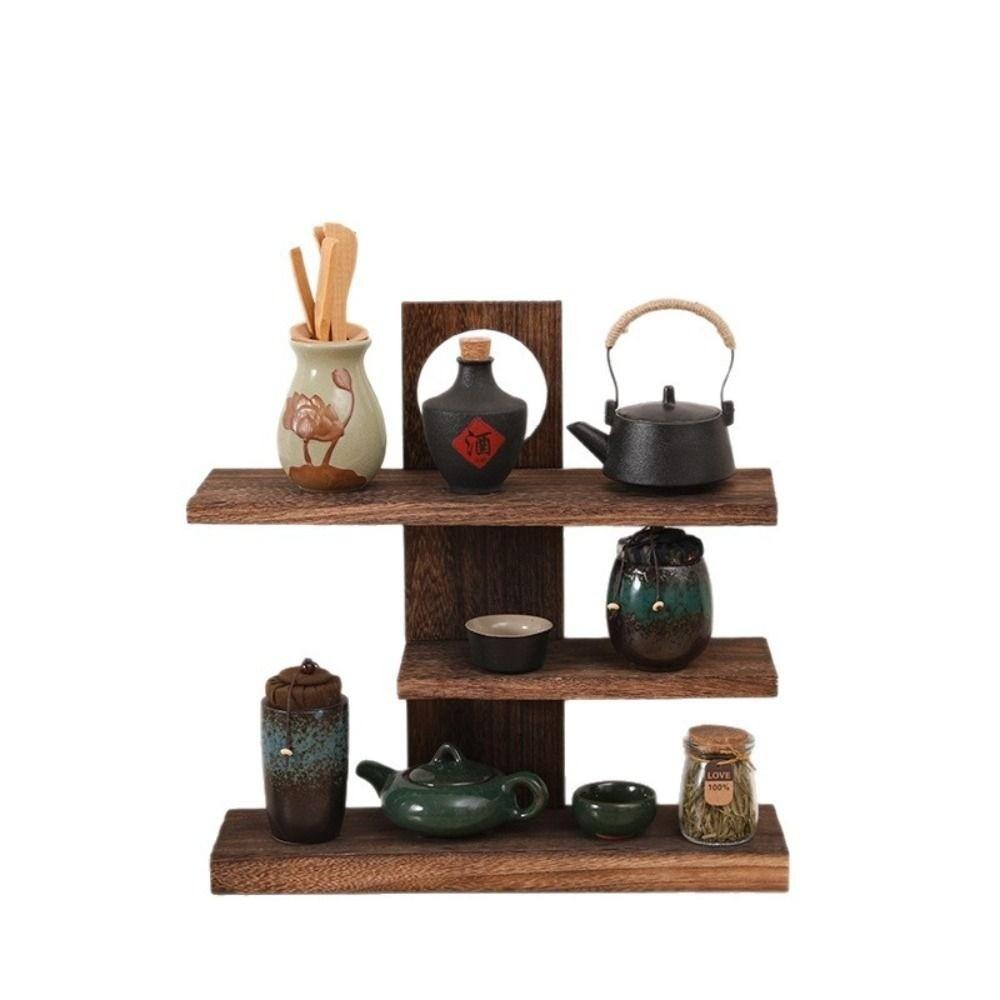 Antique Desktop Storage Shelf Organizing Tea Set Rack Retro Multi-Layer Storage Holders  Home Decor