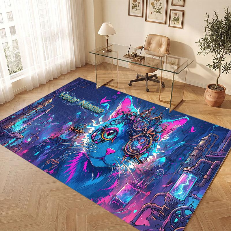 Tapis de sol en velours cristal thème chat Nom personnalisé texte Tapis chaud Décoration de maison