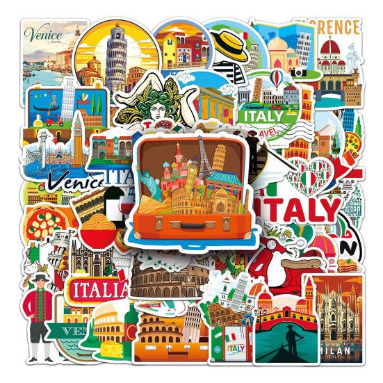 Stationery for Travel Enthusiasts 50PCS Themed Stickers, Retro European Style Waterproof PVC Vintage City Architecture Stickers Decals, Non