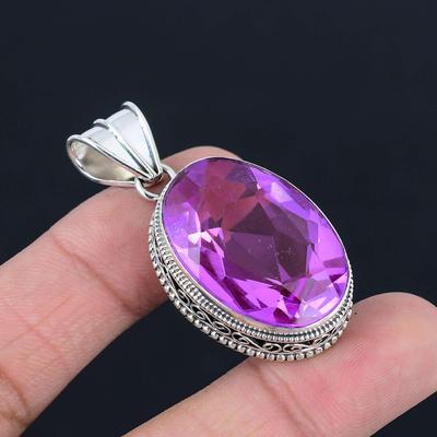 Amethyst Edelstein Anhänger Massiv 925 Sterling Silber Anhänger Schmuck Geschenk für Unisex