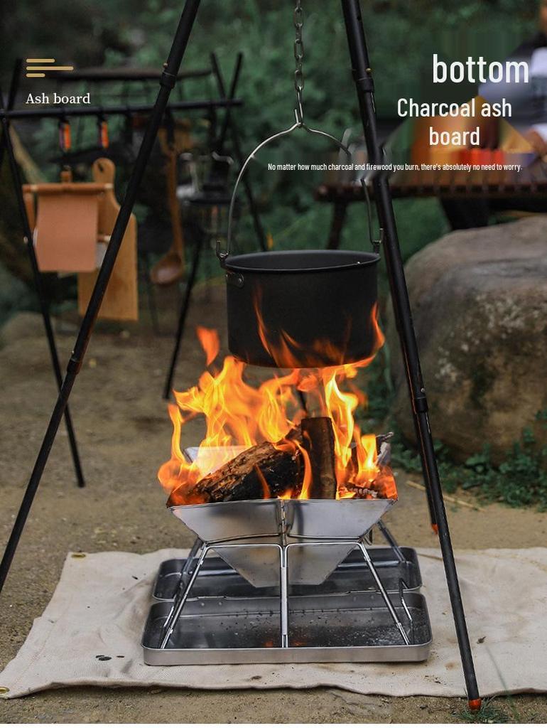 Portable Outdoor Stainless Steel BBQ Charcoal Grill for 2-5 People, Folding Grill Rack