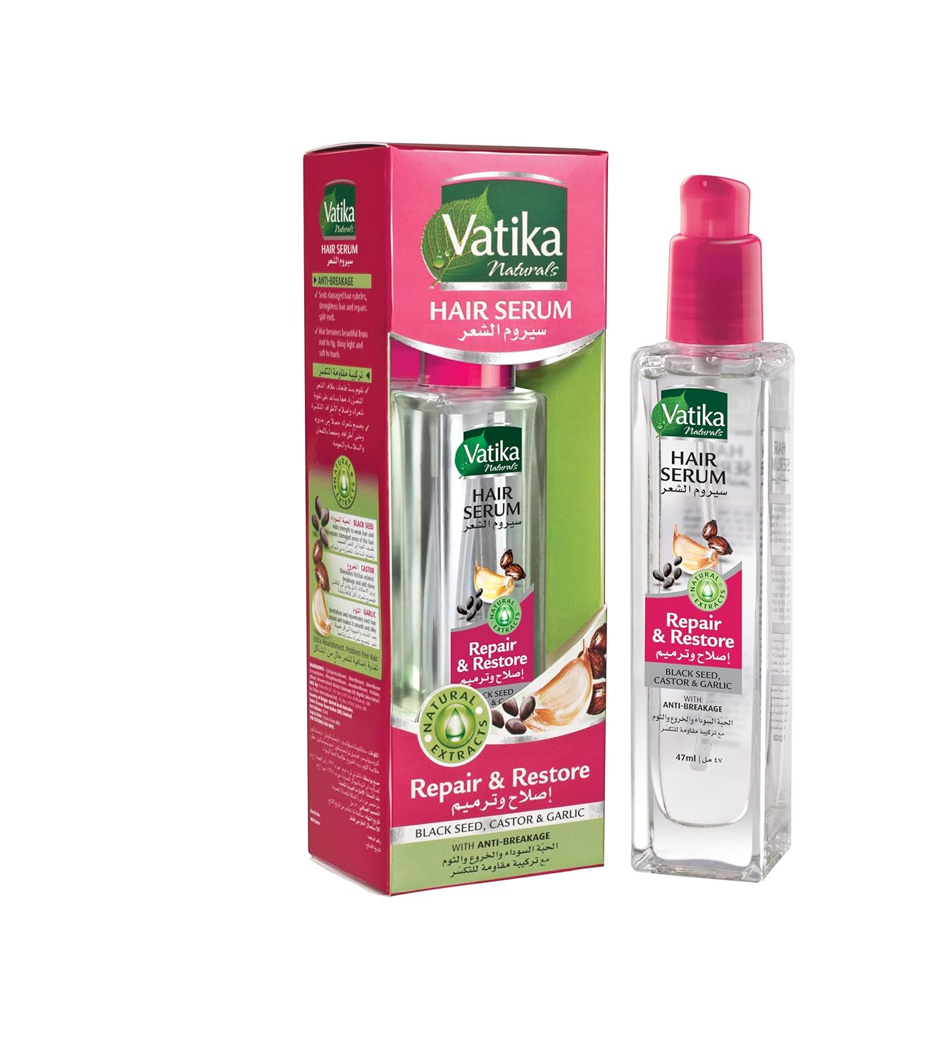 

Vatika Naturals Repair and Restore Hair Serum (47mL) | Natural Extract of Black Seed, Castor and Garlic | Promotes Anti-Breakage | For All Hair Types 47 ml