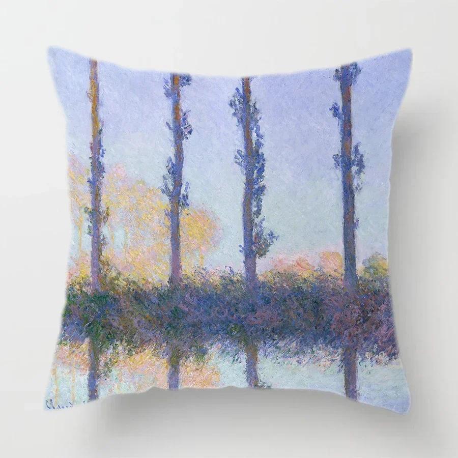 Claude Monet Polyester Printing Cushion Cover Sofa Landscape World Famous Oil Painting Throw Decorative Pillow Case Home Decor