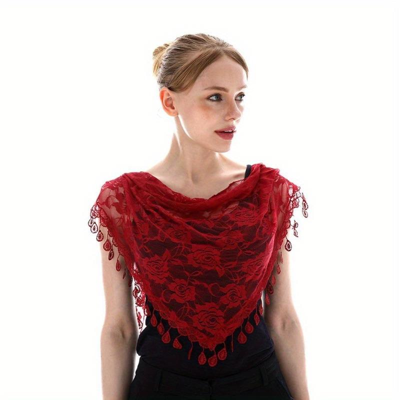 

Embroidered Triangle Scarf for Church Shawl Catholic Church Prayer Shawl Sheer Floral Spanish Mantilla Lace Veil Wedding Cape