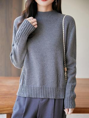 Women's 2025 Autumn/Winter Semi-High Neck All-Cotton Knit Sweater