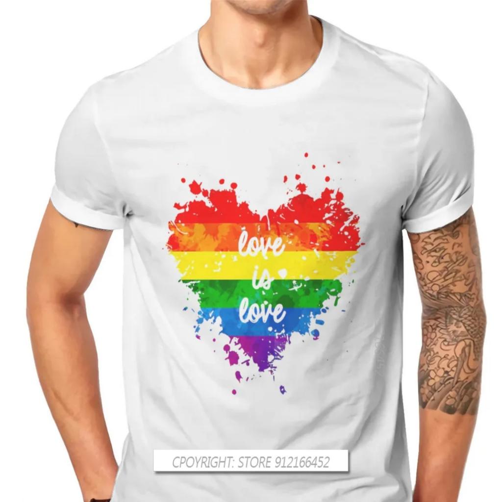 Love Is Love Heart Hipster TShirts LGBT Pride Month Lesbian Gay Bisexual Transgender Men Cotton Fabric Streetwear T Shirt O Neck