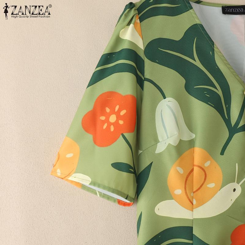 ZANZEA Women Summer V-Neck Boho Print Casual Short Sleeve Dress