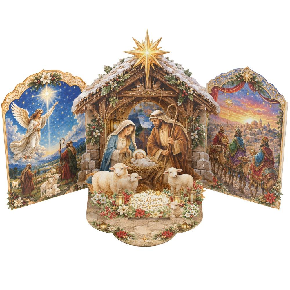 Holy Theme Nativity Scene Pop Up Card Vintage Style Xmas Advent Gift Card Christmas Party