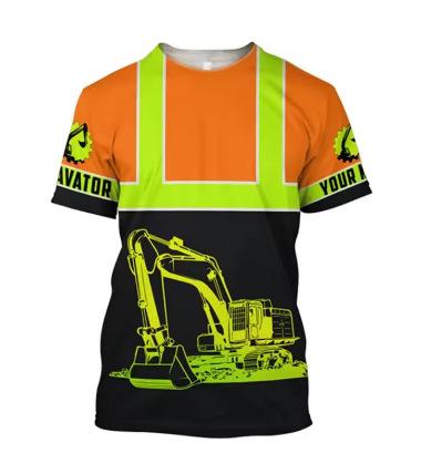 Excavator 3D Printed T-Shirt Mechanical Operator Short Sleeve Breathable Loose T-Shirt Outdoor Summer Job
