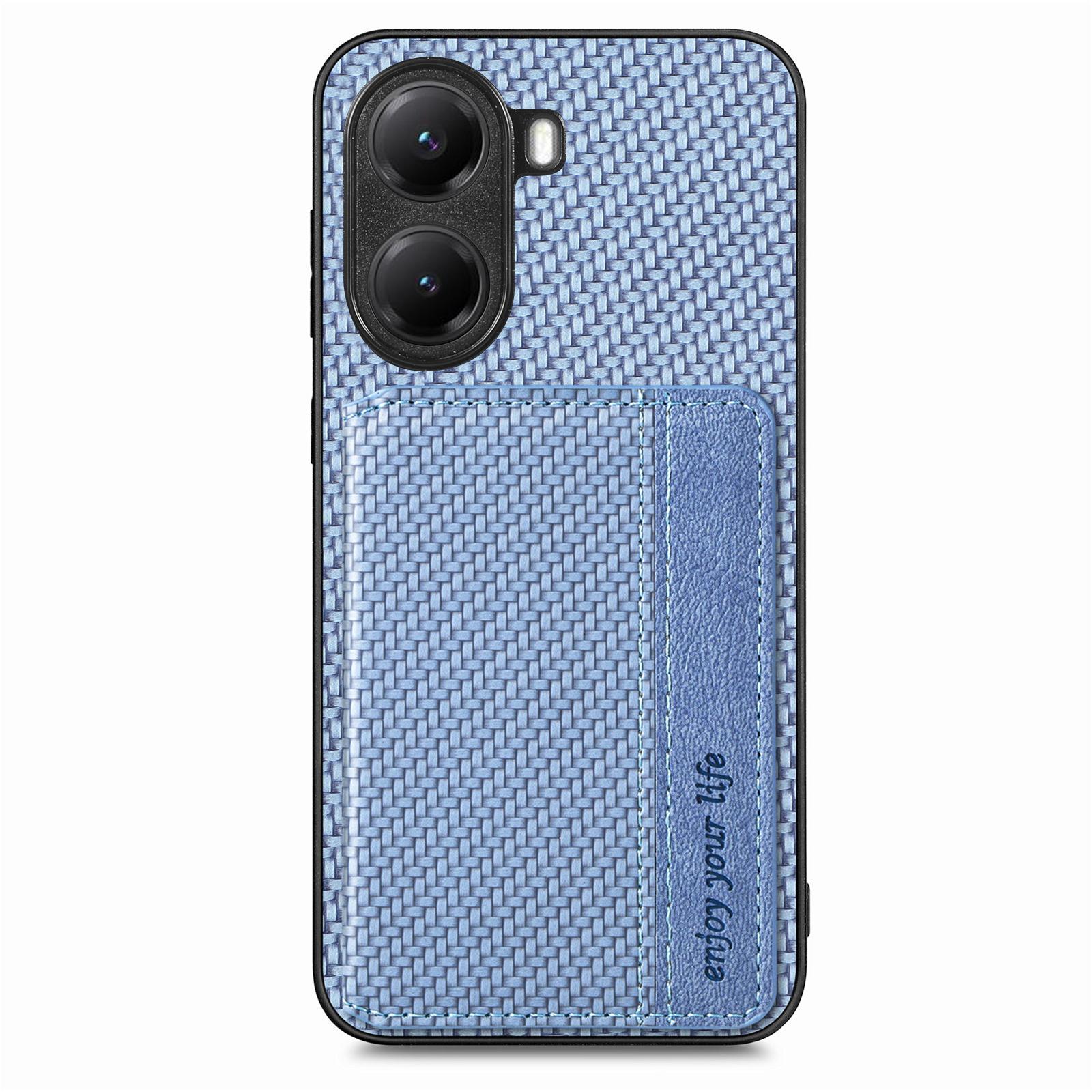 

For Xiaomi Redmi Turbo 4 5G Case RFID Blocking Carbon Fiber Leather Phone Back Cover with Card Holder Blue