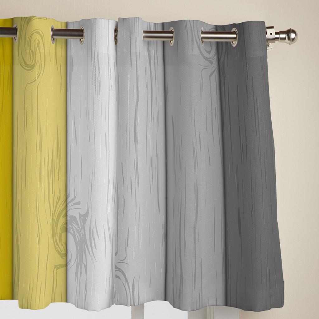 Window Curtains for Living Room Retro Yellow Gray Gradient Wood Grain Curtains for Child Bedroom Kitchen Decor Blinds Drapes