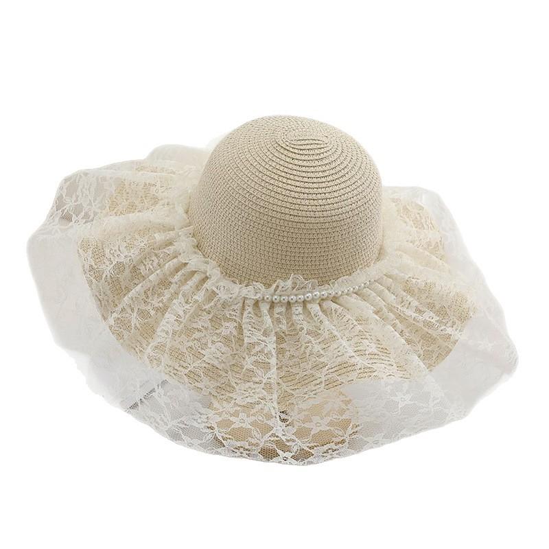 French lace holiday style straw hat summer beach seaside UV protection straw hat holiday visor sun protection hat