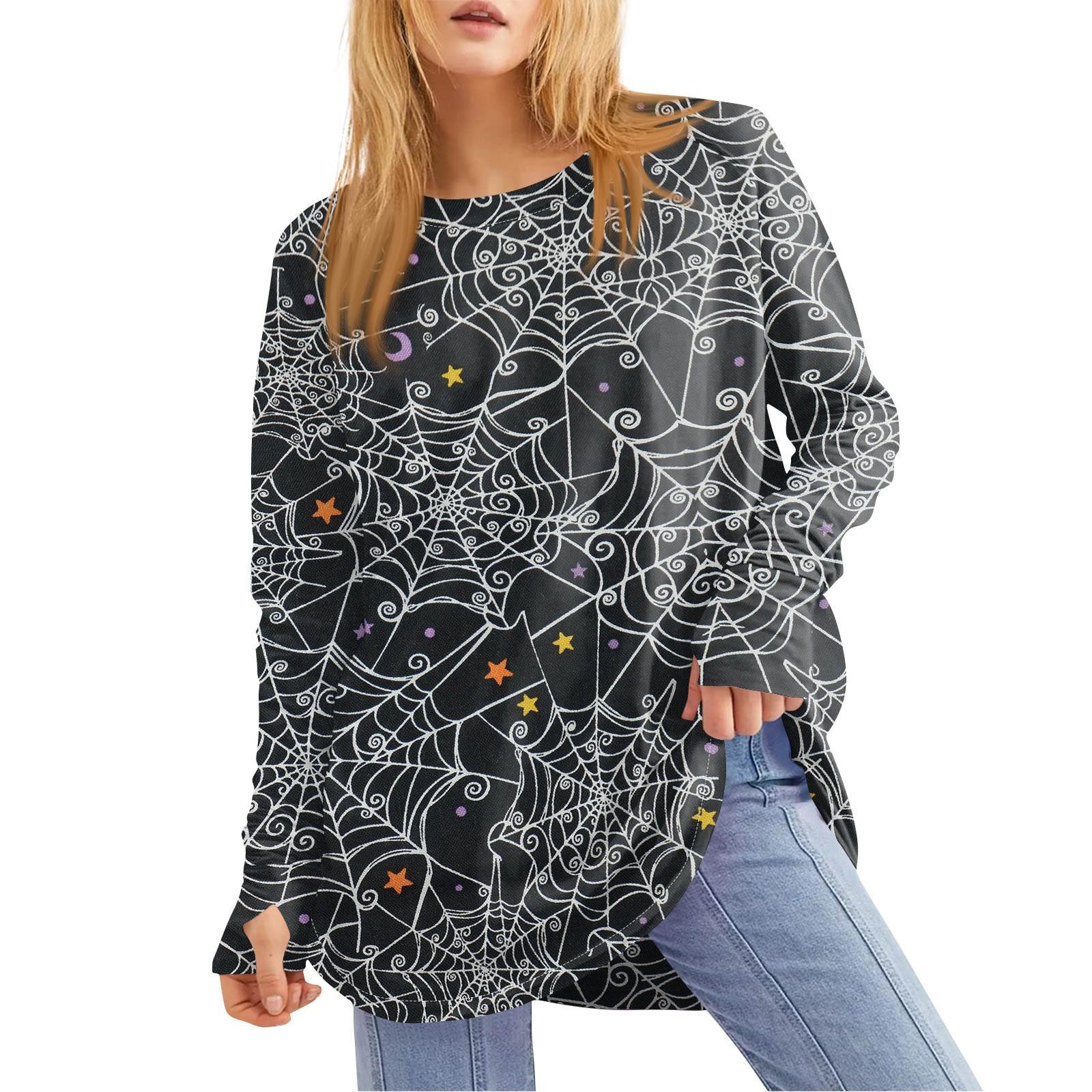 

Женская свободная футболка с круглым вырезом и принтом ко Дню святого Валентина, с длинными рукавами и средней длиной, топ с дырявым большим пальцем XXXL