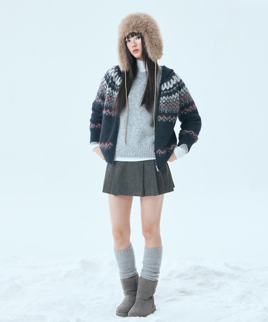 Mixxo Hairy Fair Isle Hooded Zip-Up Cardigan_Miwckfv2Ss