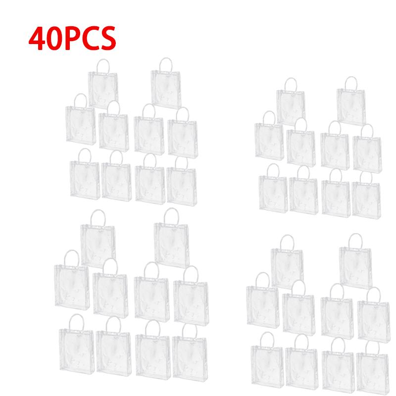 100PCS Reusable Clear PVC Plastic Tote Bag With Clear Handle Beautiful Gift Bag For Wedding Party Birthday Packaging Bags