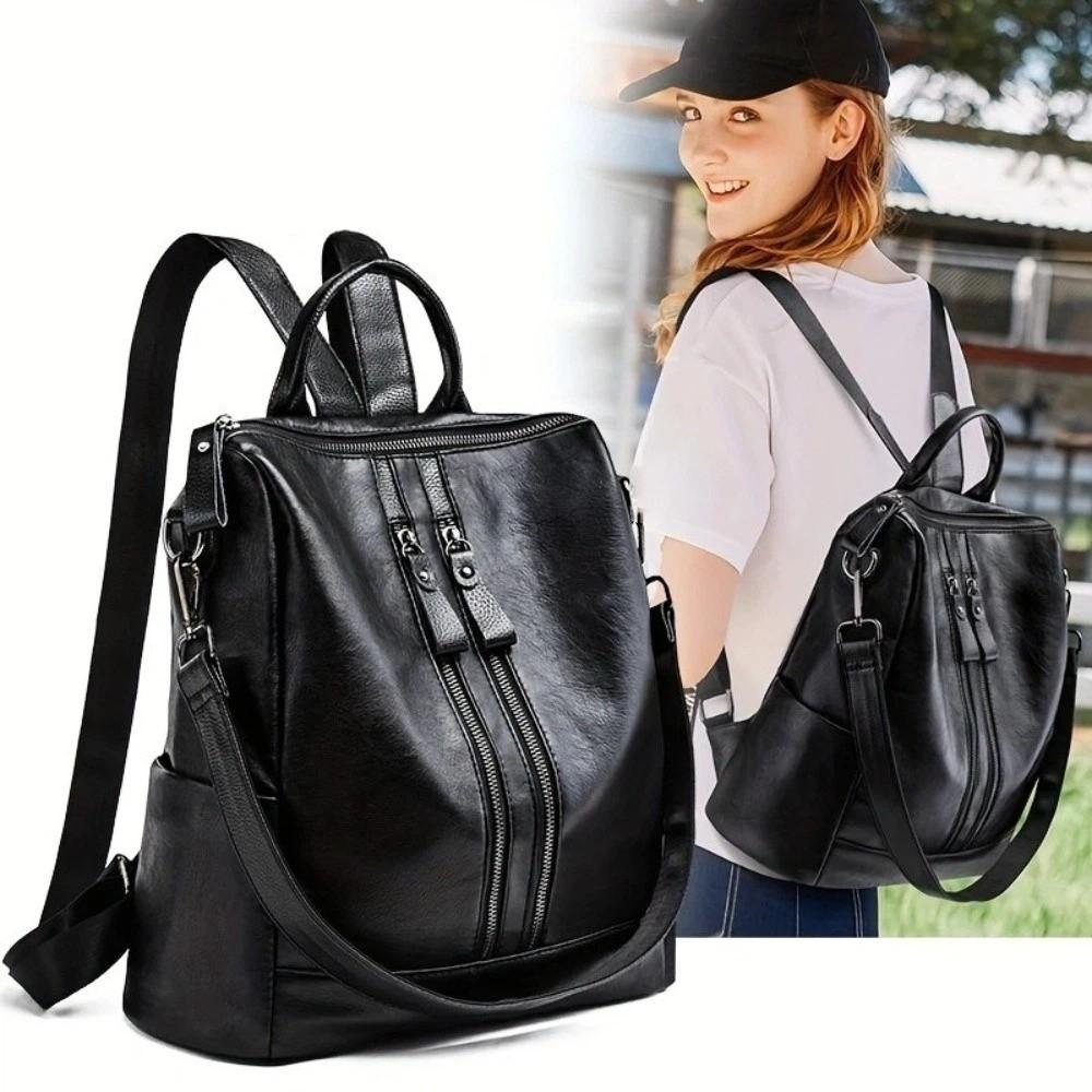 Zaino in Pelle Morbida Nero Multifunzionale Zaino Scolastico Stile Coreano Zaino per il College