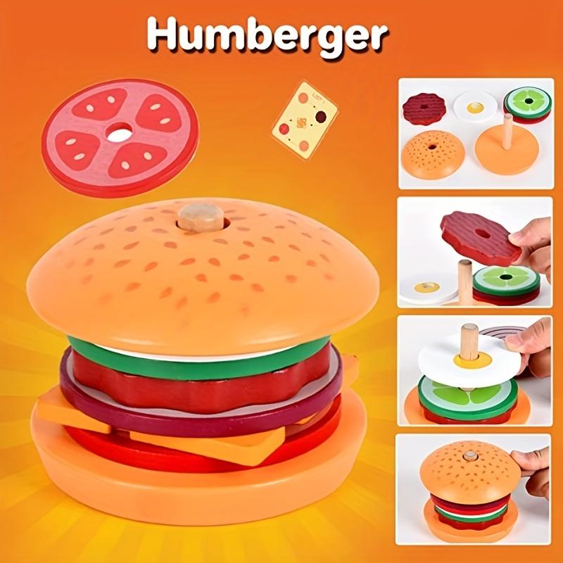 Fascinating wooden burger toy - Play set with order card sorting game, suitable for children over 3 years old, as Halloween, Christmas gifts