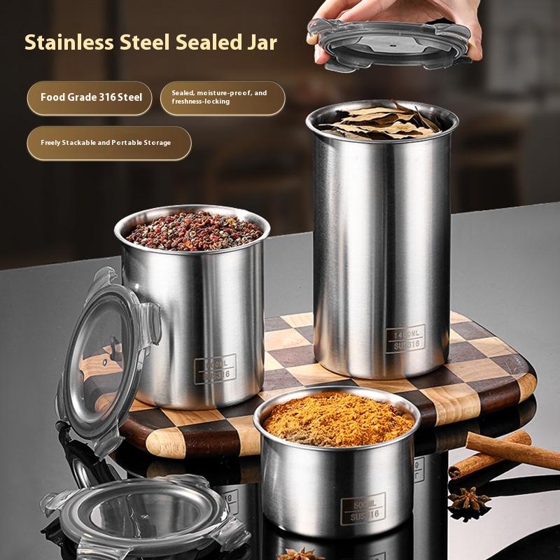 Storage Jars 500/900/1400ml Stainless Steel Sealed Container Jar Kitchen Barrel Organizer For Fresh Grain Vegetable Coffee/