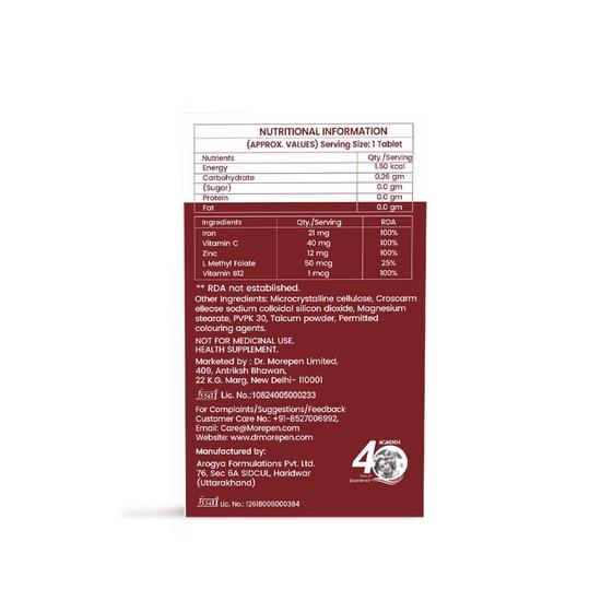 DR. MOREPEN Eisen- & Zinktabletten | Angereichert mit Eisen, Zink, Vitamin C & B12 | Natürlich & Sicher für Männer und Frauen | 60 Vegane Tabletten
