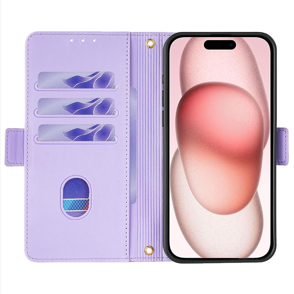 

For iPhone 15 Case RFID Blocking Flip PU Leather Wallet Crossbody Phone Cover Purple