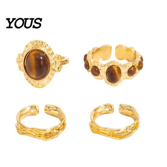 Tiger Eye Stone Ring 4Pcs/Set Finger Set, Scratch Resistant Adjustable Opening Stacking Rings for Women, Jewelry Gift Durable