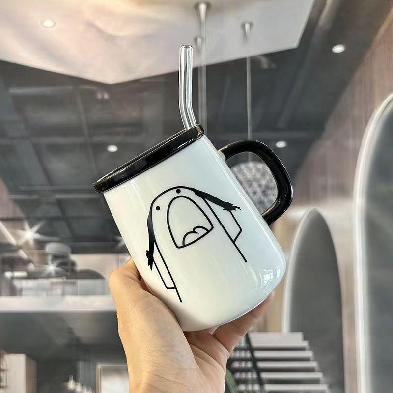 Simple Cartoon Ceramic Mugs Creative Personality Couple Mug Coffee Mug Men's Women's Milk Mugs Home Water Cup Drinkware