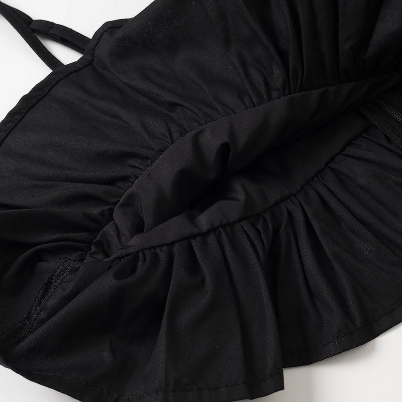 Kaslead New Women Clothes Western Style Fashion Simple Pleat Hem Sling Short Dress Set