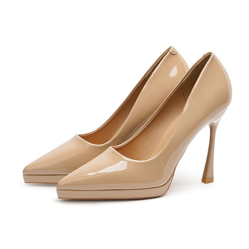 Solid Color Patent Leather Stiletto Platform Heels - Sexy Pointed Toe Women's Shoes 2025 Edition