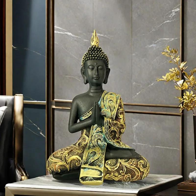 Neu Harz Buddha Statue Ornamente Hause Wohnzimmer Dekorationen Eingangsbereich Eingerichtet Harz