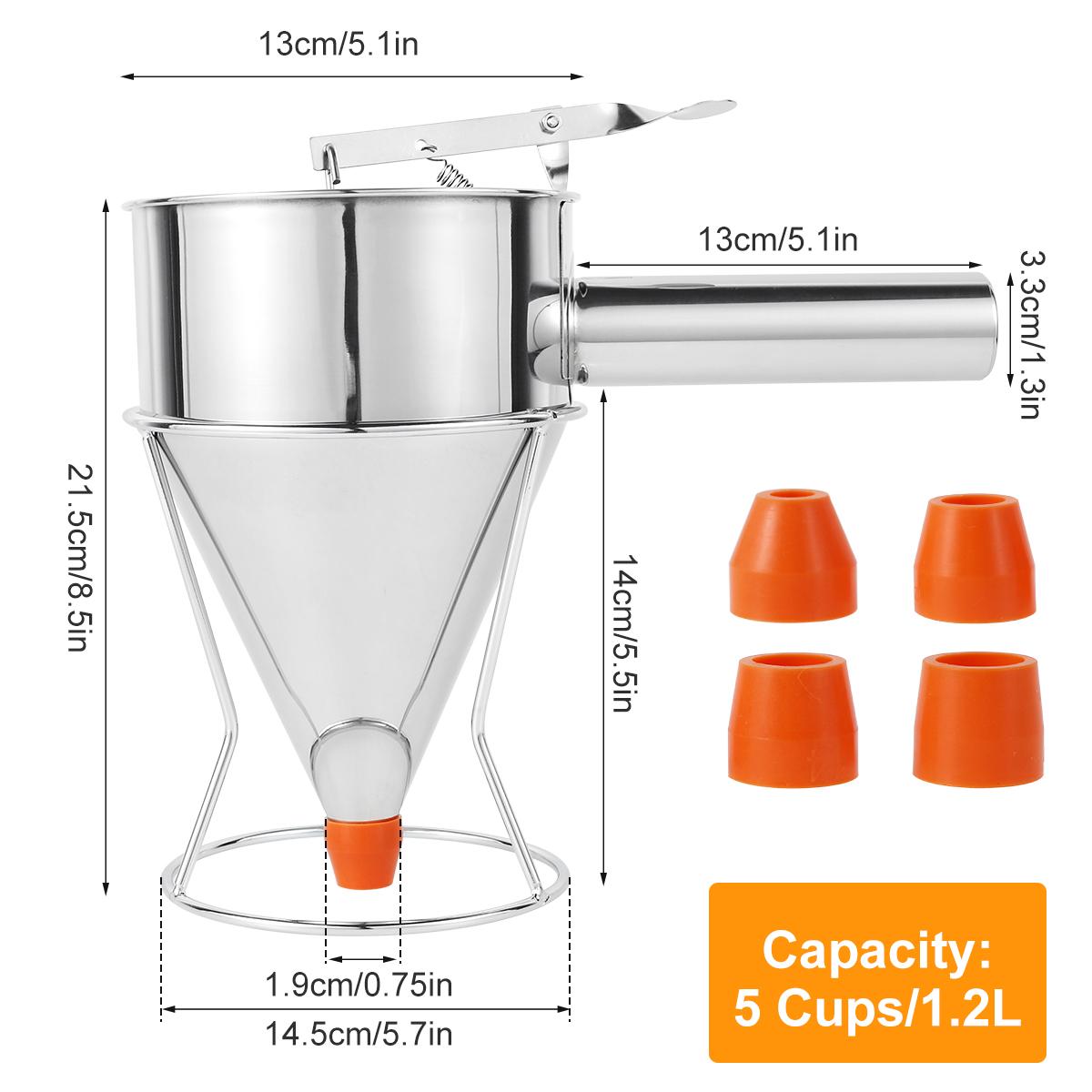 

1.2L Batter Dispenser Stainless Steel Funnel Dispenser with Rack Cake Cupcake Dough Dispensers for Kitchen Baking Waffles Tool