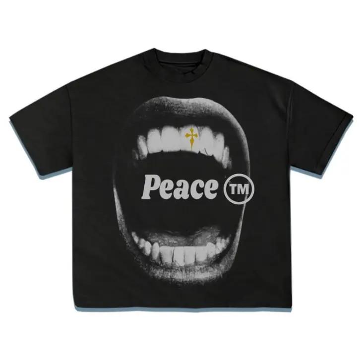 Women’s Vintage Peace Mouth Art Graphic T‑Shirt, Bold Statement Casual Cotton