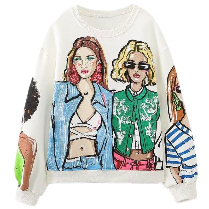 

Осенний новый свободный свитшот с длинным рукавом и принтом для девочек Beige S