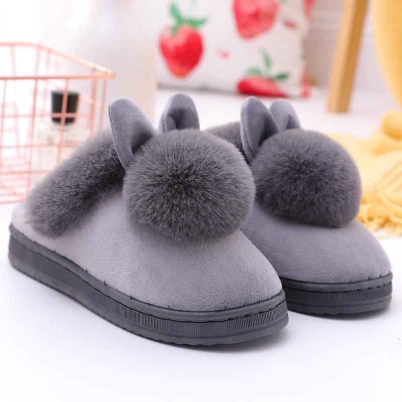 Women's Winter Home Furry Rabbit Ears Indoor Slippers Soft Comfort Footwear Shoe