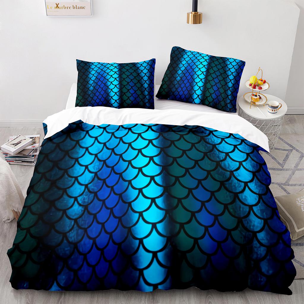 Mermaid Tail Duvet Cover King Queen Size Kids Fish Scales Bedding Set Girly Ocean Animal Princess 2/3pcs Polyester Quilt Cover