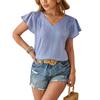 Summer Women's T-shirt V-neck Fashion Petal Sleeve Loose Top