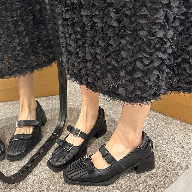 2025 Nové dámské jednobotky se čtvercovou špičkou a silným podpatkem, britský design, vysoký podpatek, boty Mary Jane