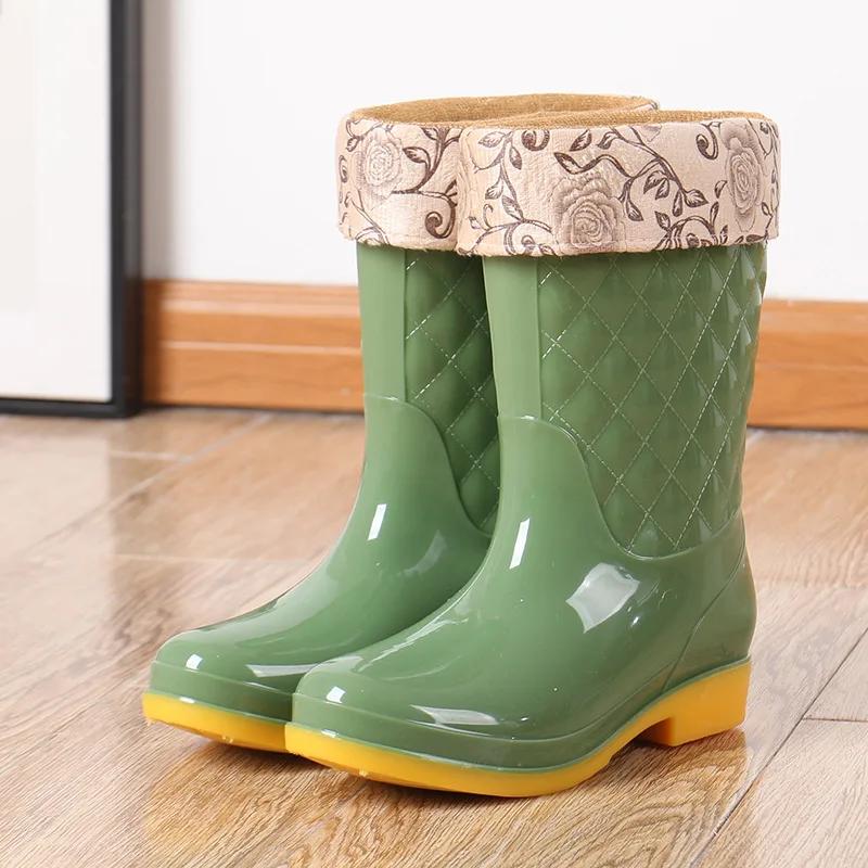 Maogu Femmes Adulte Travail Tube Haut Chaussures d'Eau Antidérapantes Chaussure d'Automne Couleur Unie Imperméable Plaid Botte en Caoutchouc 2024 Bottes Neige Pluie