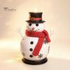 Table Fireplace Entrance Decor Christmas Snowman Candle Holder, Decorative Metal Candlestick Ornament with Top Seasonal Holiday Display Hat And Scarf