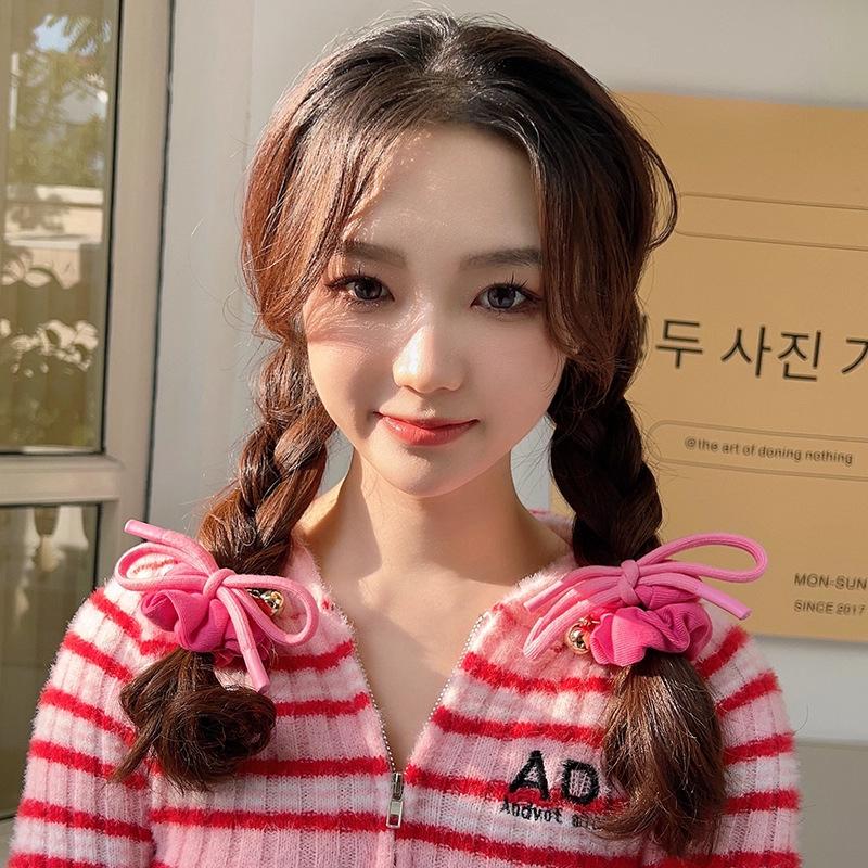 New Trendy Pink Bow Tie Hair Rings Sweet Large Elastic Rubber Bands High Horsetsil Hair Bands For Women Girls Hair Accessories Gifts