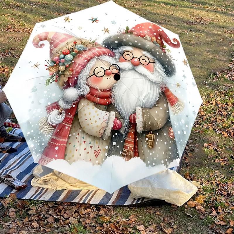 1PC Santa Claus SnowflakesAutomatic Open/Close Umbrella with Windproof, 8-Rib Sturdy Canopy, Durable Ribs, Fashionable Design, Outdoor Accessory, Fun