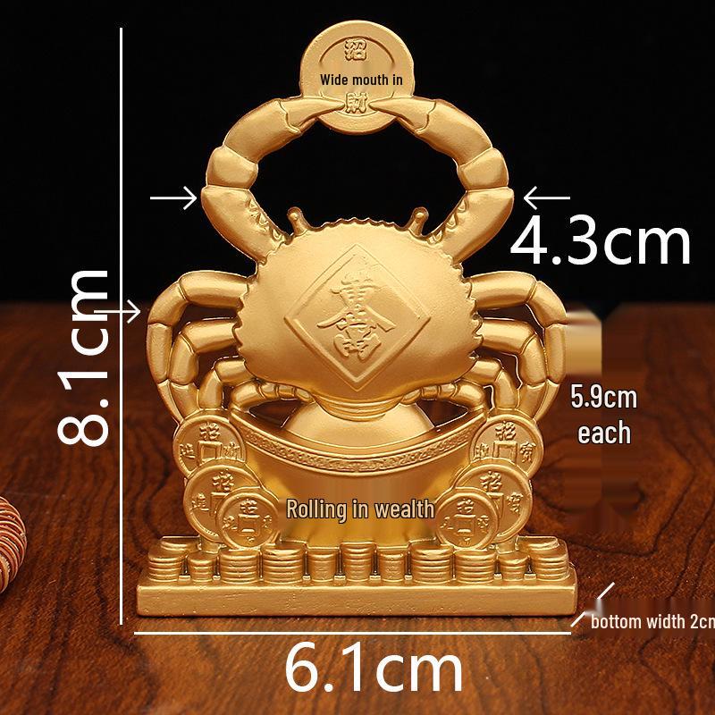 Brass Wealth Crab Ornament with Pincers Holding Coins