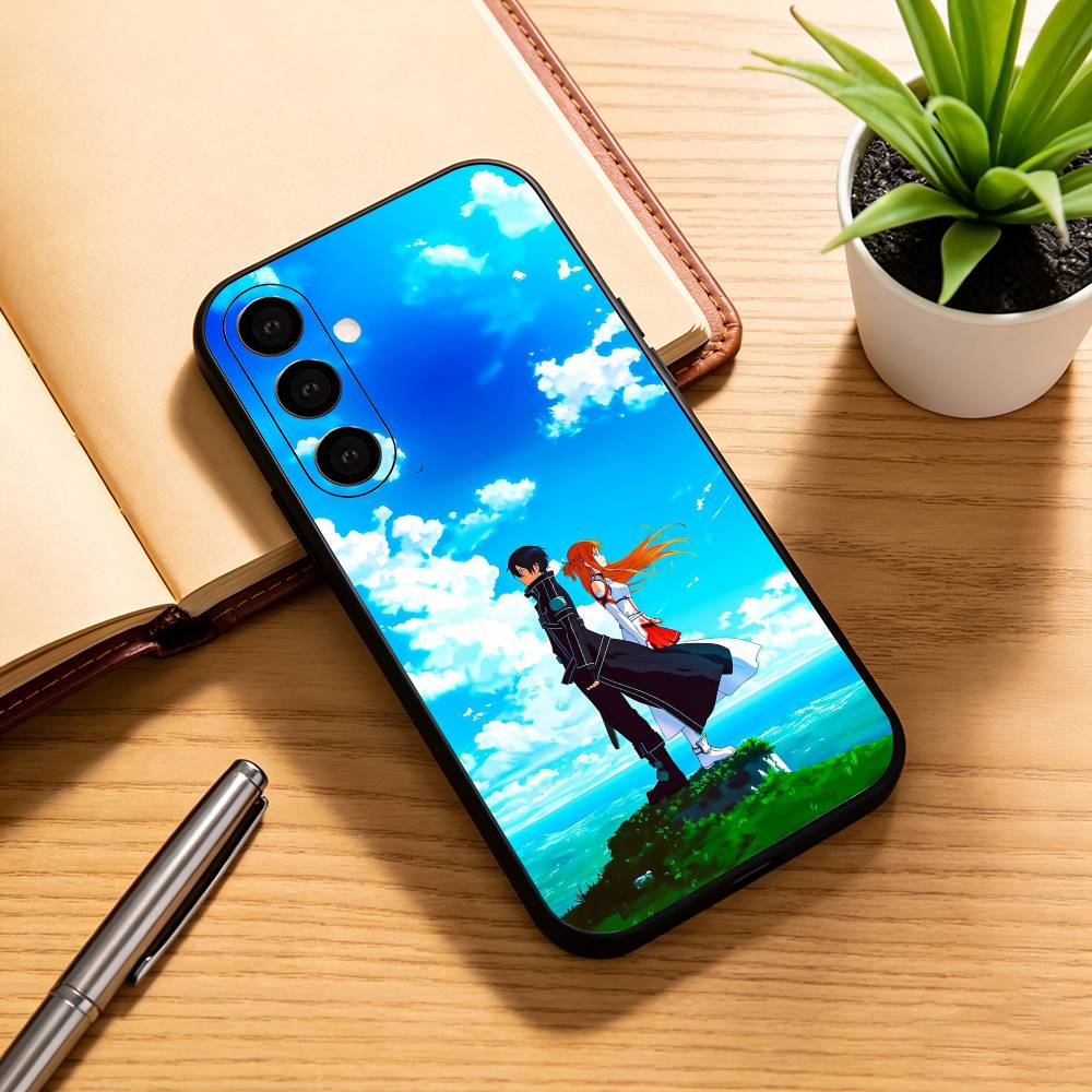 Kirito & Asuna Anime Phone Case For Samsung Galaxy A73,A72,A71,A70,A53,A52,A51,Others Soft Black Cover
