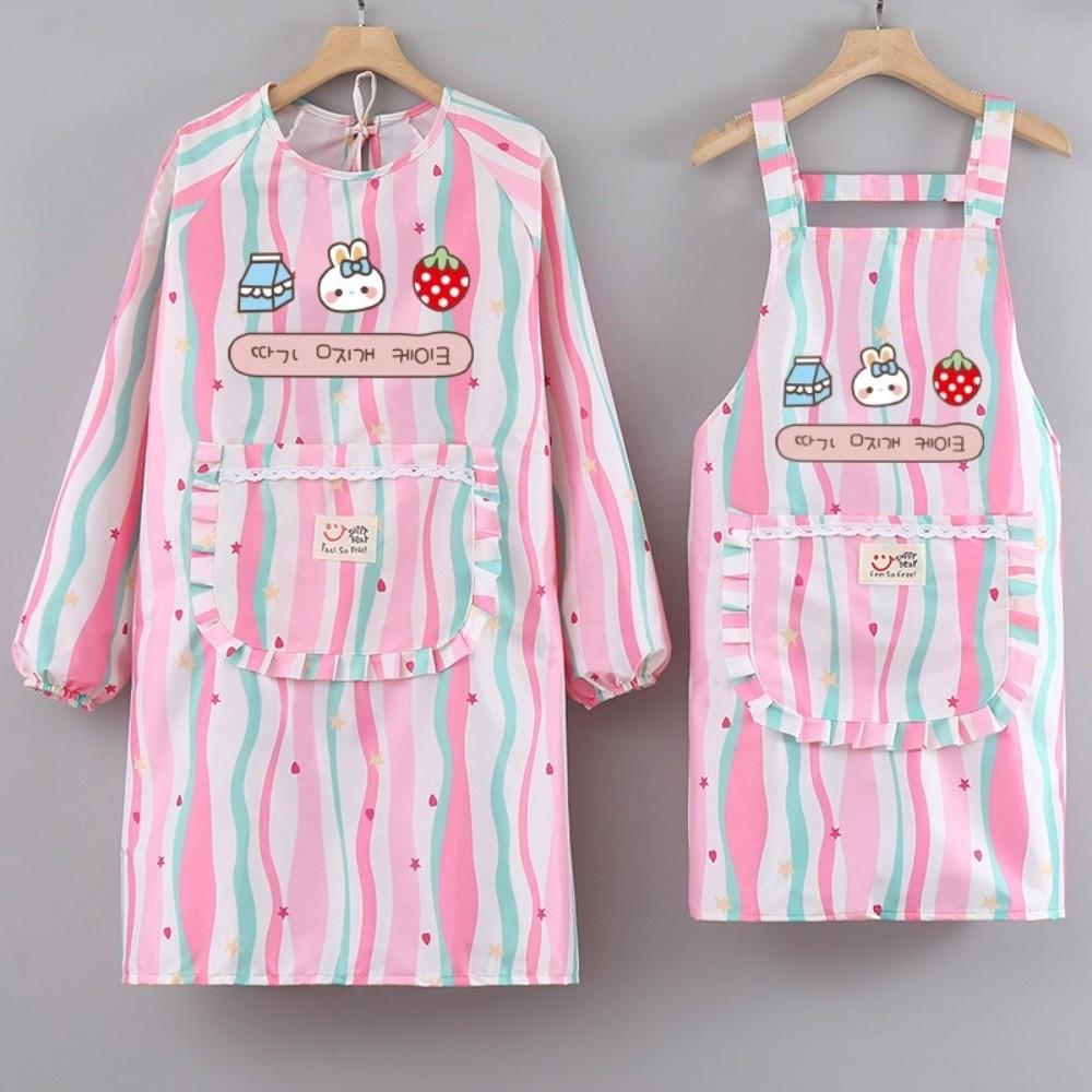 Anti-Pollution Long-Sleeved Apron Cute Kitchen Aprons New Canvas Coverall  Catering Use