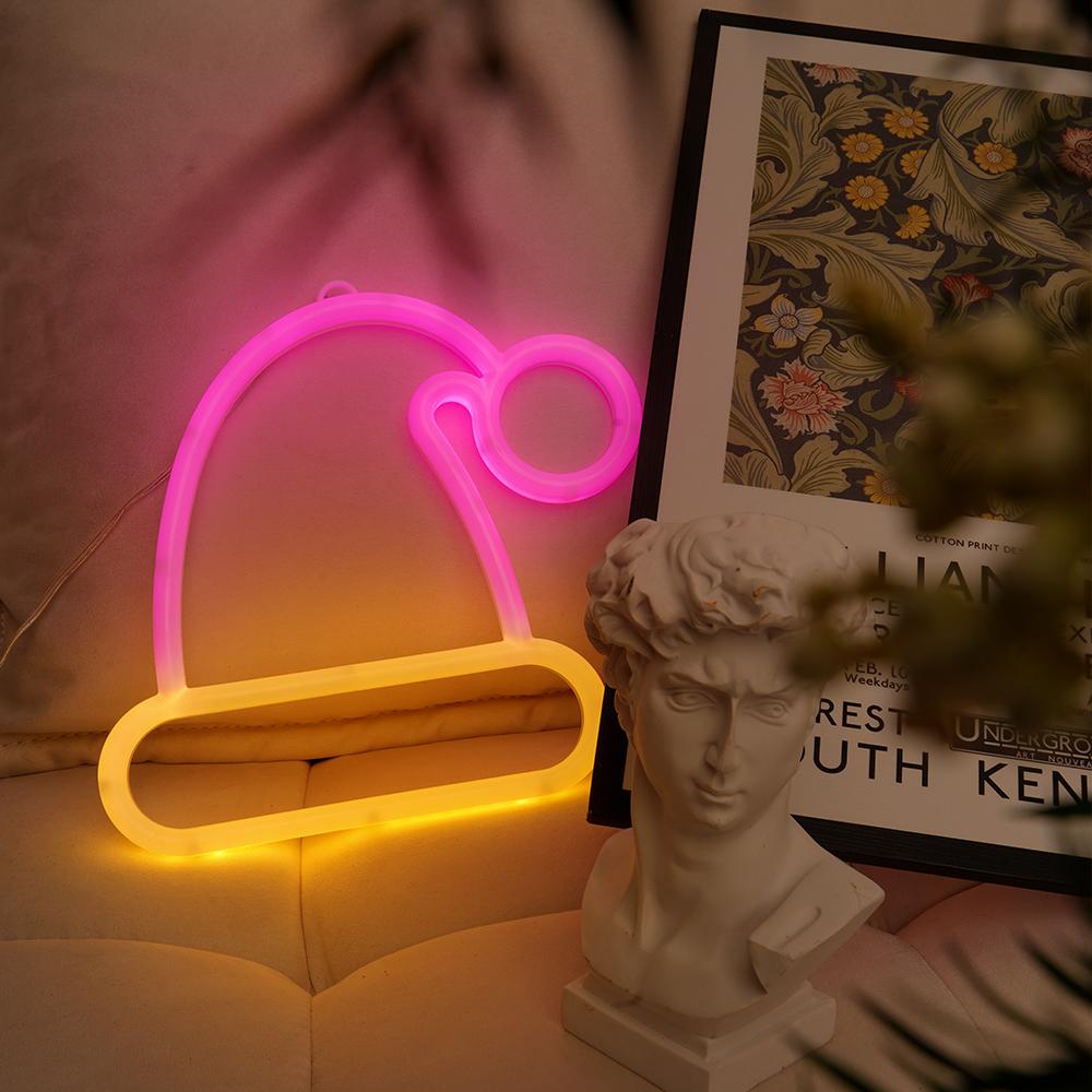LED Neon Christmas Hat Night Light Valentine's Day Confession Sign Light Battery USB Dual Power Night Light for Christmas Weddin