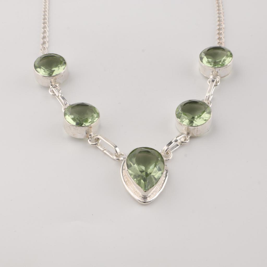 Green Amethyst Gemstone Silver Handmade Necklace16-18" 925 Sterling Silver Women Jewelry Gift For Birthday RN-3-14