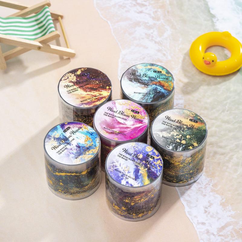 Ketchup Girl Ocean Wave Theme PET Adhesive Tape – Wind Blown Waves Journal Decoration Series.