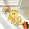 Girls Summer Sleeveless Ruffle Top And Bow Plaid Shorts 2 Piece Set Casual Outfit For Little Kids Home Or Outdoor Wear