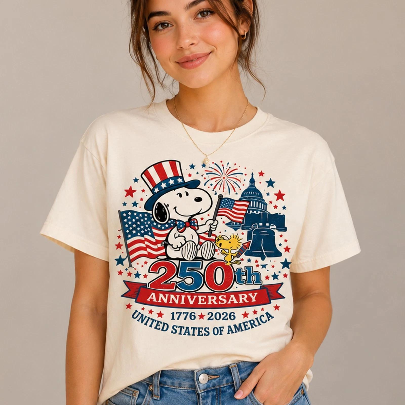 Snoopy 250th Anniversary United States Patriotic Graphic T Shirt S-5XL S