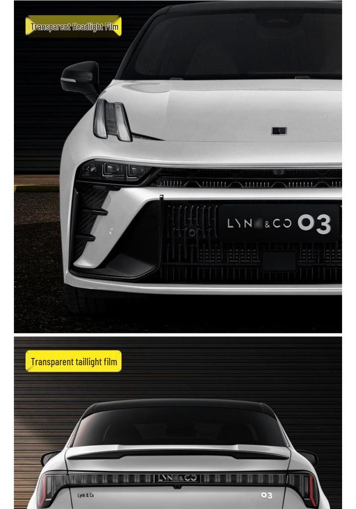 Compatible Smoked TPU Headlight & Taillight Film for 23 Lynk & Co 03+: Light-Controlled, Color-Changing Protective Film.